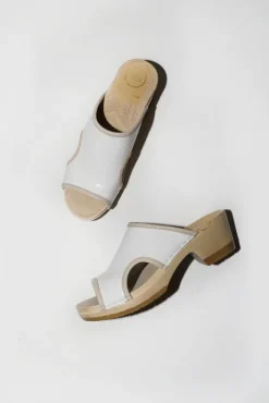 Hot Alexis Clog on Mid Heel in White Patent Sale Clogs|Collections