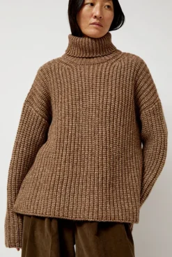 Fashion Alpaca Rib Turtleneck in Brown Sweaters|Clothing