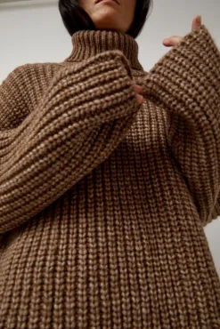 Fashion Alpaca Rib Turtleneck in Brown Sweaters|Clothing