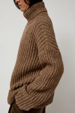 Fashion Alpaca Rib Turtleneck in Brown Sweaters|Clothing