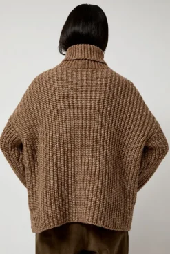 Fashion Alpaca Rib Turtleneck in Brown Sweaters|Clothing