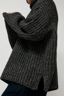 New Alpaca Rib Turtleneck in Charcoal Sweaters|Clothing