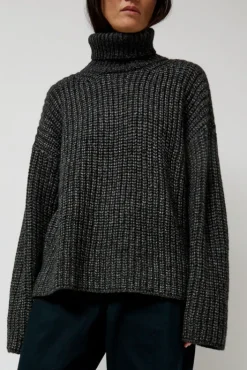 New Alpaca Rib Turtleneck in Charcoal Sweaters|Clothing