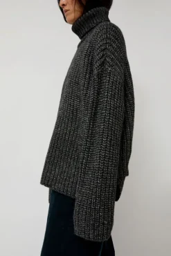New Alpaca Rib Turtleneck in Charcoal Sweaters|Clothing