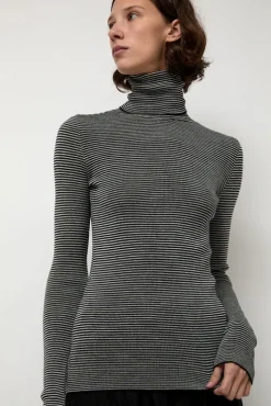 Hot Alpha Rollneck in Espresso Fine Stripes Sweaters|Clothing