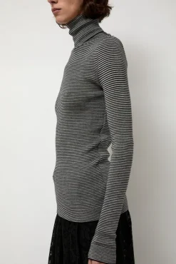 Hot Alpha Rollneck in Espresso Fine Stripes Sweaters|Clothing