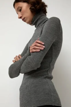 Hot Alpha Rollneck in Espresso Fine Stripes Sweaters|Clothing