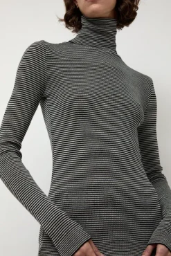 Hot Alpha Rollneck in Espresso Fine Stripes Sweaters|Clothing