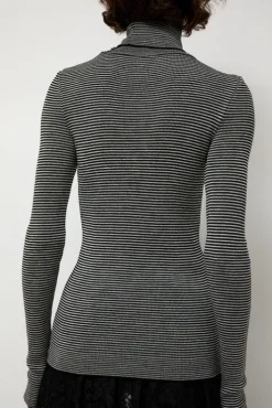 Hot Alpha Rollneck in Espresso Fine Stripes Sweaters|Clothing