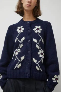 Outlet Atomic Flower Cardigan in Navy Collections|Sweaters
