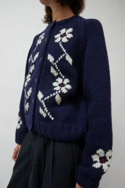 Outlet Atomic Flower Cardigan in Navy Collections|Sweaters
