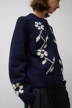 Outlet Atomic Flower Cardigan in Navy Collections|Sweaters