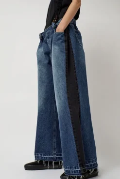 Clearance Baggy Jeans with Contrast Sidelines in Blue and Black Denim|Shorts & Pants