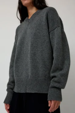 New Balla Slouch V Neck Sweater in Derby Grey Sweaters|Clothing