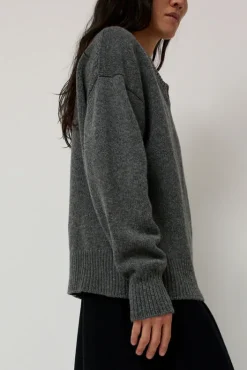 New Balla Slouch V Neck Sweater in Derby Grey Sweaters|Clothing