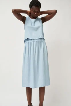 New Basic Skirt in Light Blue Tencel Collections|Skirts