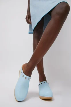 Fashion Bella Clog on Mid Wedge in Light Blue with Eyelets Sale Clogs|Collections