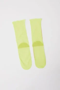 Online Bicolor Mesh Ankle Socks in Yellow Fluo and Nude Socks & Tights|Accessories
