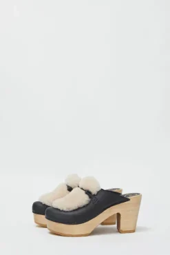 Clearance Billie Fur Clog on Platform in Indigo and Bone Collections|Clog Sandals And Shoes