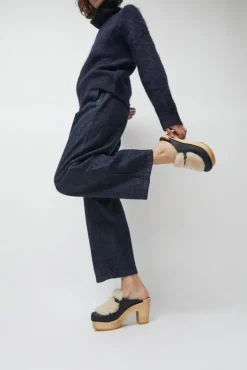 Clearance Billie Fur Clog on Platform in Indigo and Bone Collections|Clog Sandals And Shoes