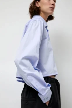 New Blue Poplin Crop Shirt in Light Blue Tops|Clothing