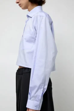 New Blue Poplin Crop Shirt in Light Blue Tops|Clothing