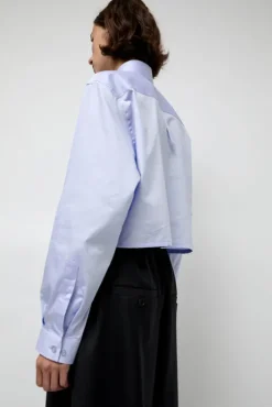 New Blue Poplin Crop Shirt in Light Blue Tops|Clothing