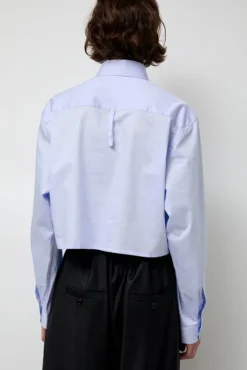 New Blue Poplin Crop Shirt in Light Blue Tops|Clothing
