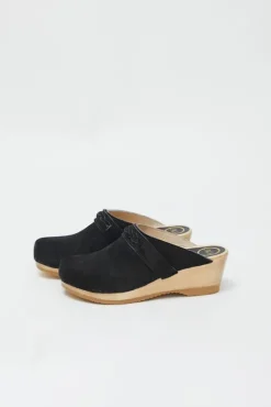 Outlet Bridget Clog on Mid Wedge in Black Suede Collections|Clog Sandals And Shoes
