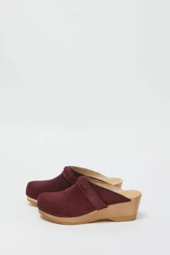 Fashion Bridget Clog on Mid Wedge in Burgundy Suede Collections|Clog Sandals And Shoes