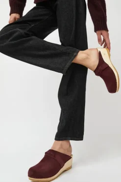 Fashion Bridget Clog on Mid Wedge in Burgundy Suede Collections|Clog Sandals And Shoes