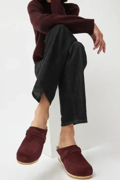 Fashion Bridget Clog on Mid Wedge in Burgundy Suede Collections|Clog Sandals And Shoes