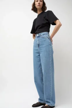 Discount Carrot Leg Trousers in Classic Denim Blue Collections|Denim