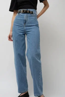 Discount Carrot Leg Trousers in Classic Denim Blue Collections|Denim