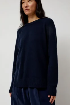 Clearance Cashmere Blend Crewneck Knit in Navy Collections|Sweaters