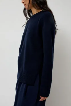Clearance Cashmere Blend Crewneck Knit in Navy Collections|Sweaters
