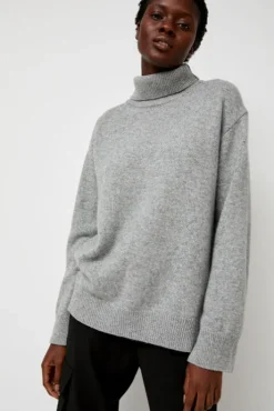 Fashion Cashmere Blend High Neck Knit in Gray Sweaters|Clothing