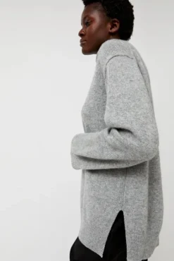 Fashion Cashmere Blend High Neck Knit in Gray Sweaters|Clothing