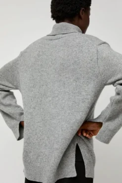 Fashion Cashmere Blend High Neck Knit in Gray Sweaters|Clothing