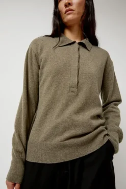 Discount Cashmere Blend Polo Sweater in Greige Sweaters|Clothing