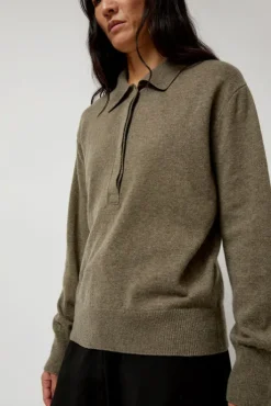 Discount Cashmere Blend Polo Sweater in Greige Sweaters|Clothing