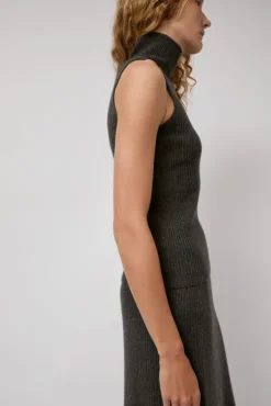 Outlet Cashmere Mock Collar Rib Top in Olive Melange Tops|Clothing