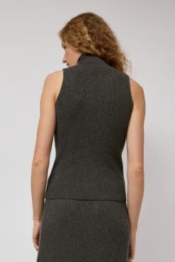 Outlet Cashmere Mock Collar Rib Top in Olive Melange Tops|Clothing