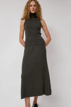 Sale Cashmere Rib Semi Circle Skirt in Olive Melange Skirts|Clothing