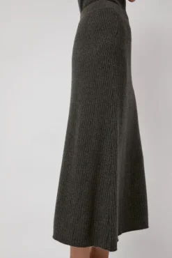 Sale Cashmere Rib Semi Circle Skirt in Olive Melange Skirts|Clothing