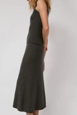 Sale Cashmere Rib Semi Circle Skirt in Olive Melange Skirts|Clothing