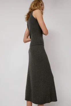 Sale Cashmere Rib Semi Circle Skirt in Olive Melange Skirts|Clothing