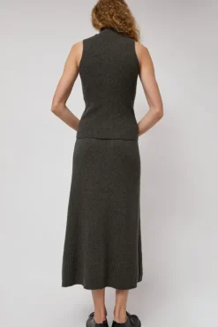 Sale Cashmere Rib Semi Circle Skirt in Olive Melange Skirts|Clothing