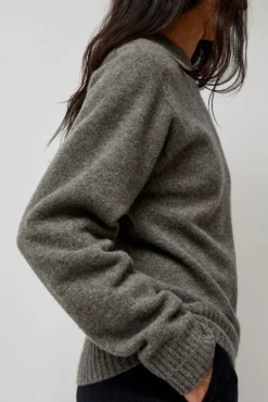 Fashion Cashmere Saddle Neck Sweater in Warm Grey Collections|Sweaters