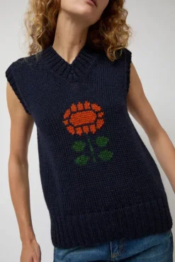 Online Close to the Flower Vest in Navy Collections|Sweaters
